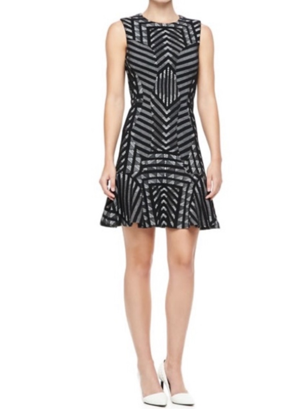 Diane Von Furstenberg Black and White Sleeveless Geometric Mini Dress